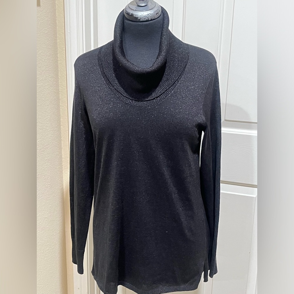 VERTICAL DESIGN VINTAGE Black Sparkle Turtleneck Sweater WOMEN SIZE L